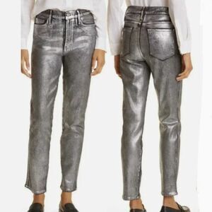 Frame Women's Jeans Le Sylvie High Rise Slender Straight Fit Ankle Chrome Noir